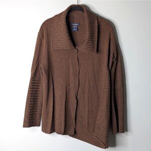 Vintage Italian Clorinda Multitonal Brown Asymmetrical Wool Knit Open Cardigan M